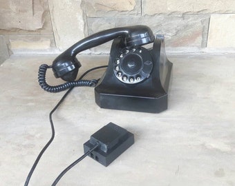 vintage black phone, Vintage 60s Black Bakelite Rotary Telephone, Vintage rotary phone 1960's black bakelite phone Antique telephone