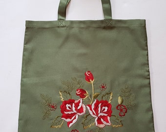 Einkaufstasche, Stofftasche für Markt, Tasche, Tasche mit Blumen, grüne Tasche