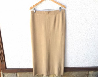 long wool skirt,long beige skirt, straight skirt, soft skirt, slit skirt, 80 s,elastic skirt