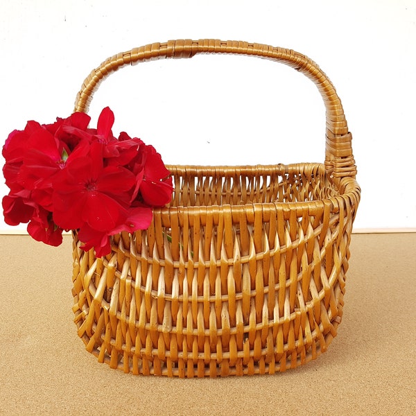 Wooden, basket, Vintage French, Rattan Gondola, Basket, bag of ratan, Rattan gondola, Wooden basket