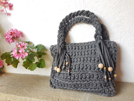 Crochet Handbag Knitted bag of knitwear, Grey Han… - image 8