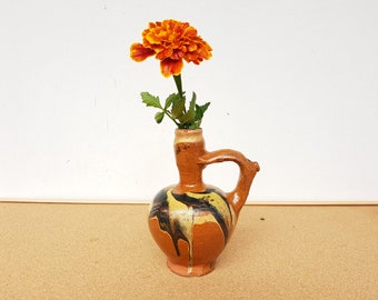 Ceramic Water Pitcher, Rare Antique Bulgarian Jug, Hand Painted Clay Pitcher, Rustic Terracotta, Pottery, Vintage hand painted