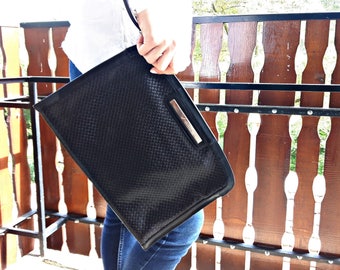 Black Leather Clutch, Evening Bag, Large Clutch Bag