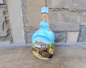 painted bottle, handmade bottle, decoupage bottle,gift bottle