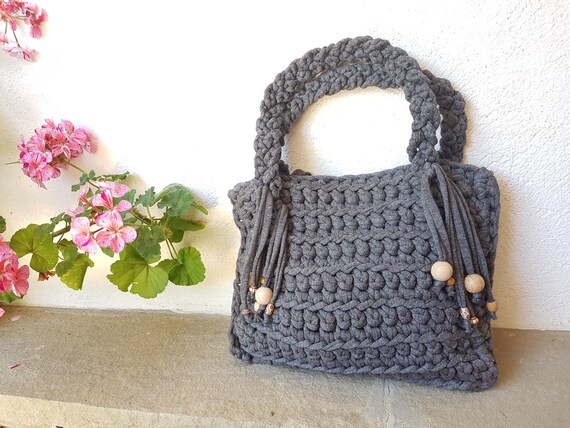 Crochet Handbag Knitted bag of knitwear, Grey Han… - image 5
