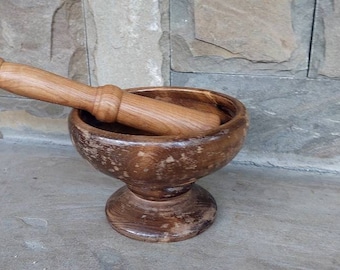 Wooden mortar Large Mortar  Wooden Pestle Hand Mixer Masher Grinder Kitchenware