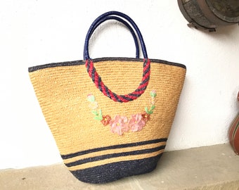 big basket,straw bag with leather handles,straw bag,straw market tote,picnic basket,straw handbag, market bag,