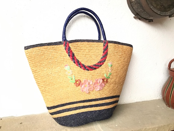 Summer Bohemian Straw Bag for Women Bamboo Handle Big Basket Bag Shoulder  Bags Rattan Wicker Totes