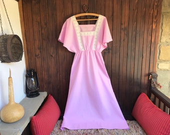 Vintage-Stil Baumwolle Spitze Nachthemd kurzes Kleid, Nachthemd mit Spitze und Riemen, Braut Nachthemd, Vintage Nachthemd, rosa Nachthemd