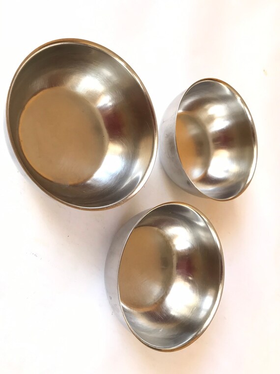 Set of 3 Vintage Small Metal Plates Silver Plates Stainless