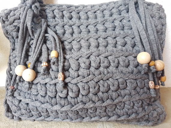 Crochet Handbag Knitted bag of knitwear, Grey Han… - image 3