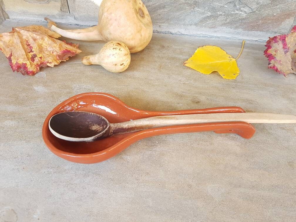 Ceramic spoon stand and wooden spoon antique stand clay Etsy