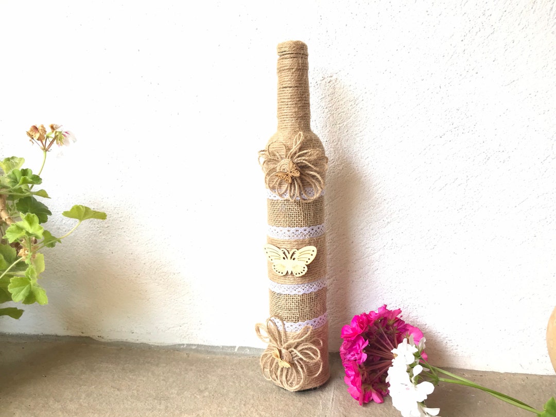 Beautiful Bottle With Twine and Sackcloth Handmade Bottle Etsy