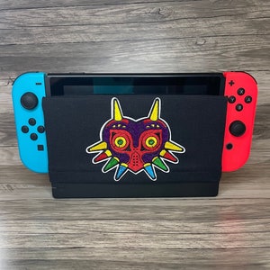 Nintendo Switch Dock Sock Dock Cover Screen Protector Sleeve, Made in USA Zelda Majora’s Mask Embroidered Patch OLED Compatible Accessory