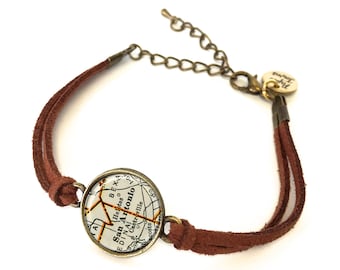 San Antonio Map Bracelet - Created from a 1937 map. Map Jewelry, Map Bracelet, Custom Bracelet, Custom Jewelry, Wrap Bracelet, Personalized