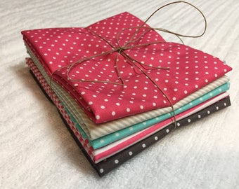 Polka Dots and Stripes Fabric Bundle//Pink, Teal, and Grey//Riley Blake//Moda//Dots and Stripes//Fat quarter bundle//LWF