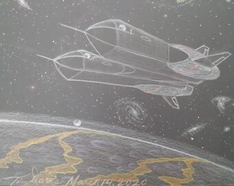 A stealth bomber and 4 spaceships.