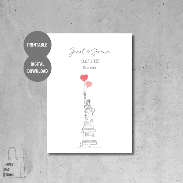 Personalised New York Engagement Card | Printable Digital Download | Personalised Name & Date Engagement Anniversary Wedding Gift