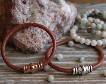 Leather Bracelet with Silver Carved Clasp