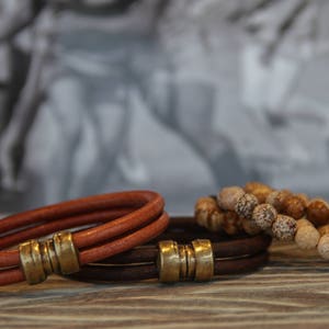 Double Leather Bracelet with Brass Clasp