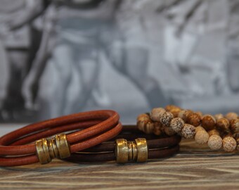 Double Leather Bracelet with Brass Clasp