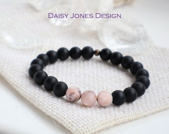 Onyx and Pink Opal Bracelet