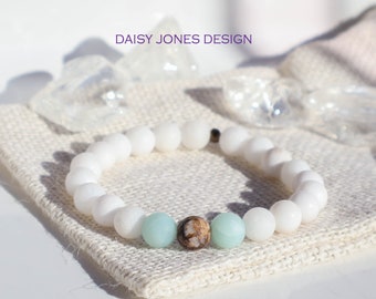 White Jade, Amazonite & Agate Bracelet