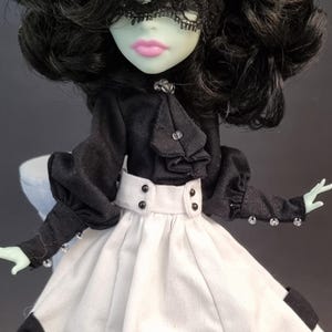 Black or white blouse with jabot neck tie and long sleeves - Monster, Ever after, OMG, Rainbow, Obitsu high fashion doll clothes