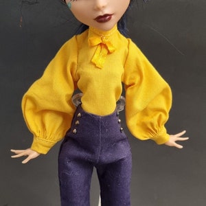 Yellow blouse with long bishop sleeves and bow tie - Monster, Ever after, OMG, Rainbow doll high fashion clothes