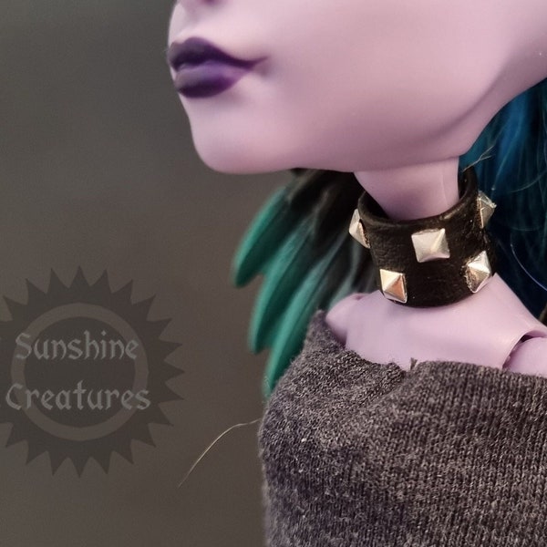 Black punk collar choker with metal studs for 1/6 doll | Accessory for Monster, OMG, Rainbow dolls