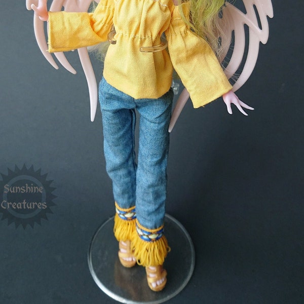 Blue jeans with fringe bottom in boho style - Monster, Ever after, OMG, Rainbow doll  high fashion clothes