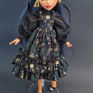 Dark blue sleeveless lolita dress with branch gold print - Monster, Ever after, Rainbow, OMG high fashion doll clothes