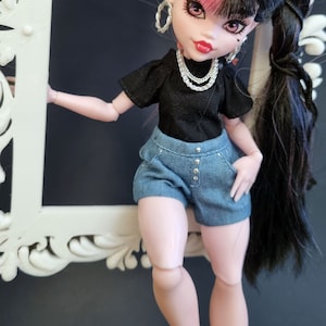 Denim jeans shorts with functional pockets - Monster, Ever after, OMG, Rainbow, Hairmazing, obitsu doll high fashion clothes