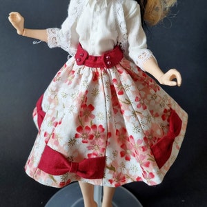 Lolita style white Skirt with red and pink sakura print - Monster, Ever after, OMG, Rainbow, Creatable World doll high fashion clothes