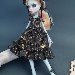 Dark blue sleeveless lolita dress with branch gold print - Monster, Ever after, Rainbow, OMG high fashion doll clothes
