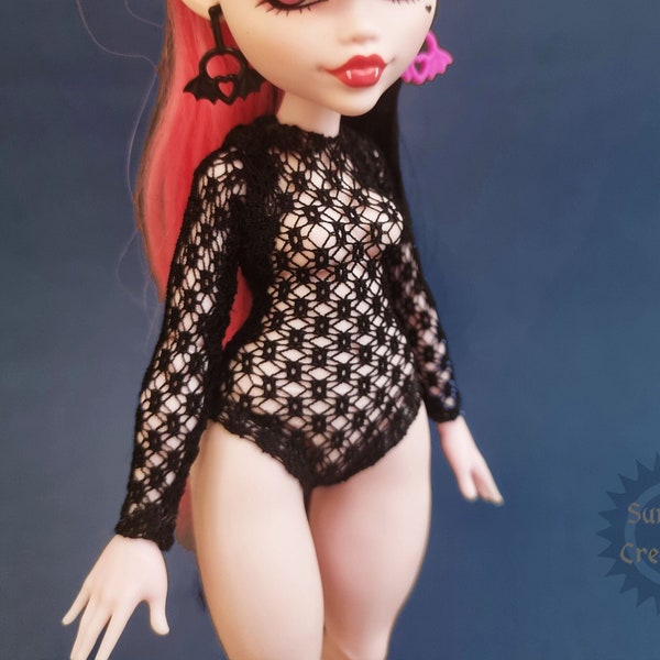 Black mesh Bodysuit with square print - Monster, Ever after, Rainbow, OMG, Obitsu doll high fashion clothes