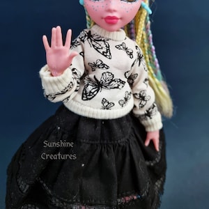 Butterfly Doll Cardigan: Off White Stretch Jersey - for Monster, Ever after, Rainbow, OMG, Obitsu, Creatable world doll high fashion clothes
