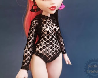 Black mesh Bodysuit with square print - Monster, Ever after, Rainbow, OMG, Obitsu doll high fashion clothes