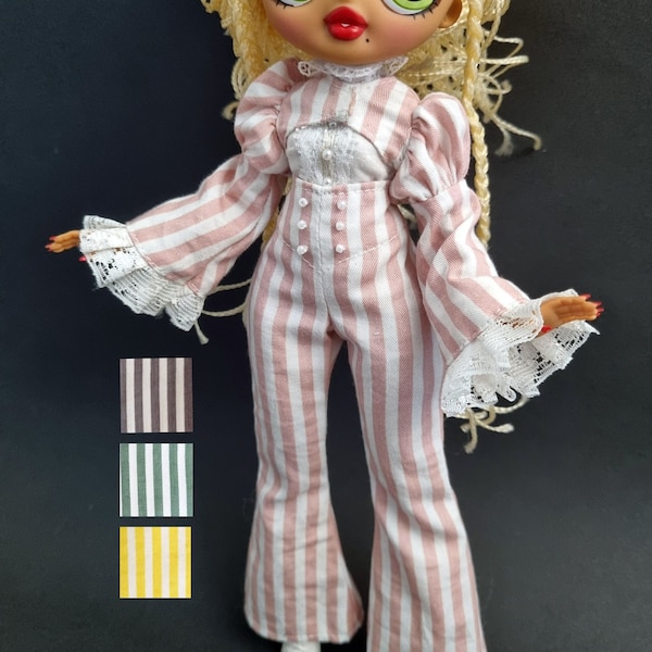 Steampunk outfit for omg fierce or rainbow dolls: striped pants and striped short jacket
