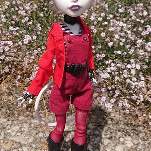 Burgundy sleeveless overall romper - Monster, Ever after, OMG, Rainbow, Creatable world doll  high fashion clothes