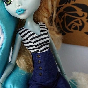Striped sleeveless top in Navy style - Monster, Ever after, OMG, Rainbow, Obitsu, Creatable world doll high fashion clothes