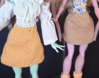 Suede Mini Skirt with Decorative Pockets - Monster, Ever after, Hairmazing doll high fashion clothes