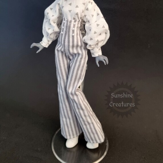 Grey striped high-waisted flared steampunk pants - Monster, Ever after, OMG, Rainbow doll  high fashion clothes