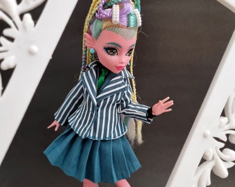 Chaqueta tipo blazer a rayas con cuello y forro - Ropa de alta costura para muñecas Monster G1 G3, Ever after, OMG, Rainbow, Obitsu, Creatable World