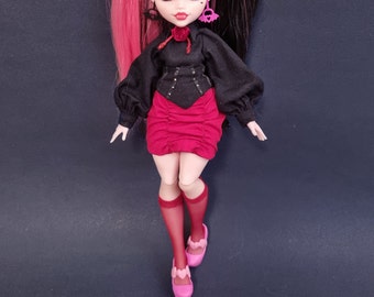 Minifalda fruncida con cinturilla negra - Monster, Ever after, OMG, Rainbow, Obitsu, ropa de alta costura para muñecas de Creatable World