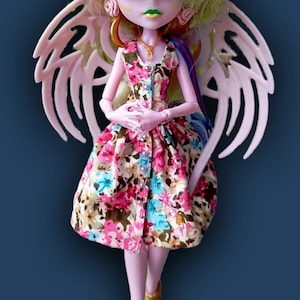 Pink floral summer dress - Monster, Ever after, Rainbow, OMG, obitsu, Creatable world, DC super hero girls doll high fasion clothes