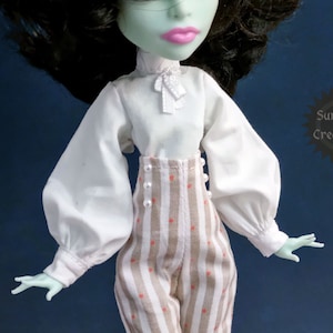 White Blouse with Long Bishop Sleeves and Bow Tie - Monster, Ever after, Rainbow, OMG, Obitsu, Creatable world doll high fashion clothes