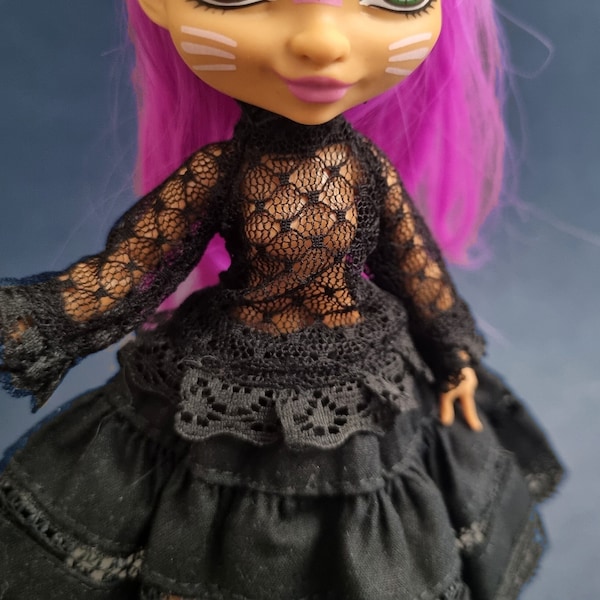 Black mesh Blouse with lace - Monster, Ever after, Rainbow, OMG, Obitsu doll high fashion clothes