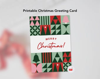 Abstract Christmas Printable Greeting Folded Card | PDF | Instant Download
