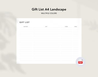 Gift List Planner Printable, Gift Tracker, Shopping List | PDF | Instant Download